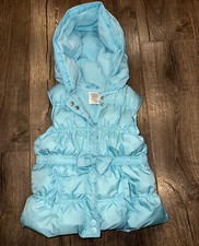 Gymboree Winter Cheer Aqua Blue Bow Girls Hooded Puffer Vest M 7 8 Fleece Lined