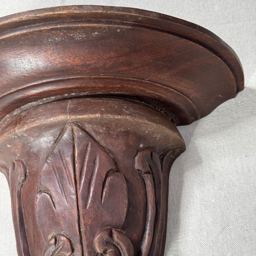 15" Hand-Carved Solid Mahogany Wood Wall Shelf Sconce Ornate Leaf & Pinecone - Picture 4 of 16
