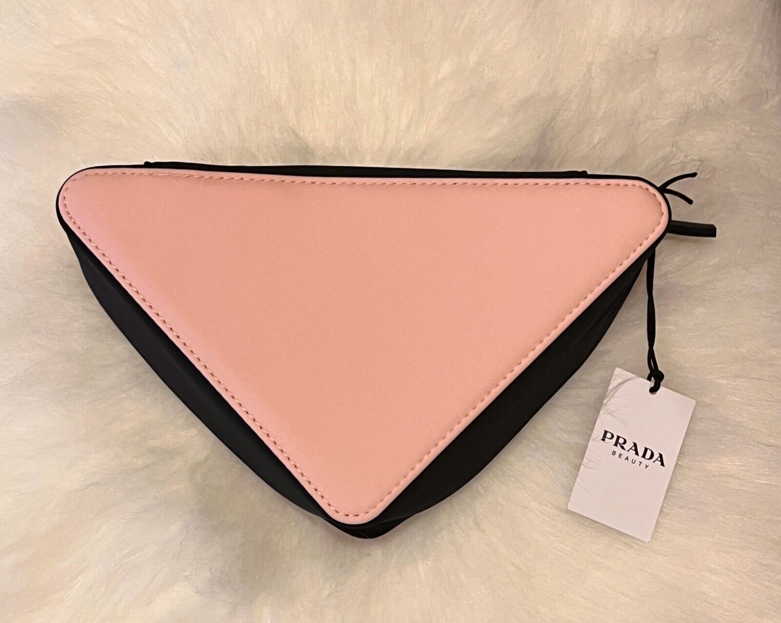 Prada Triangle Clutch Bag Cosmetic Pouch Pink & Black NWT