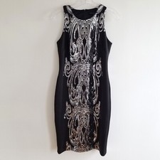 David Meister Black Sequined Panel Classy Art Deco Cocktail Dress - Size 2