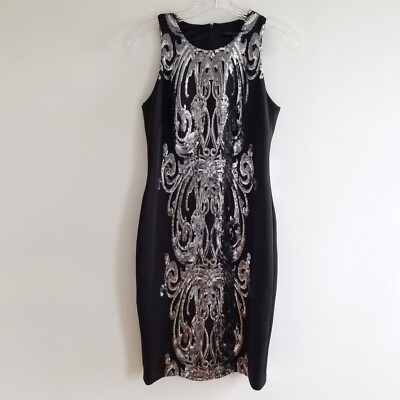 David Meister Black Sequined Panel Classy Art Deco Cocktail Dress - Size 2