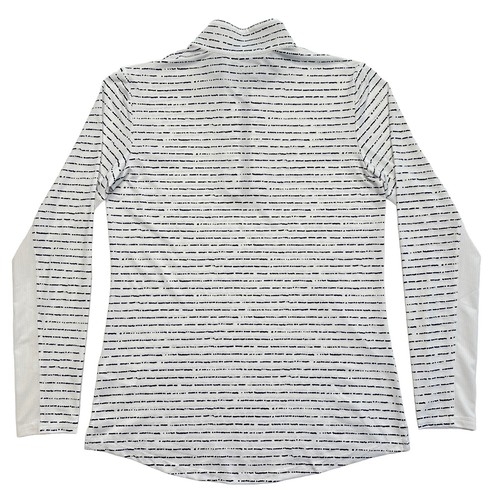 San Soleil Top Womens XS White Blue Stripe Dots 1/4 Zip Mesh Sleeve Pullover - Picture 4 of 9