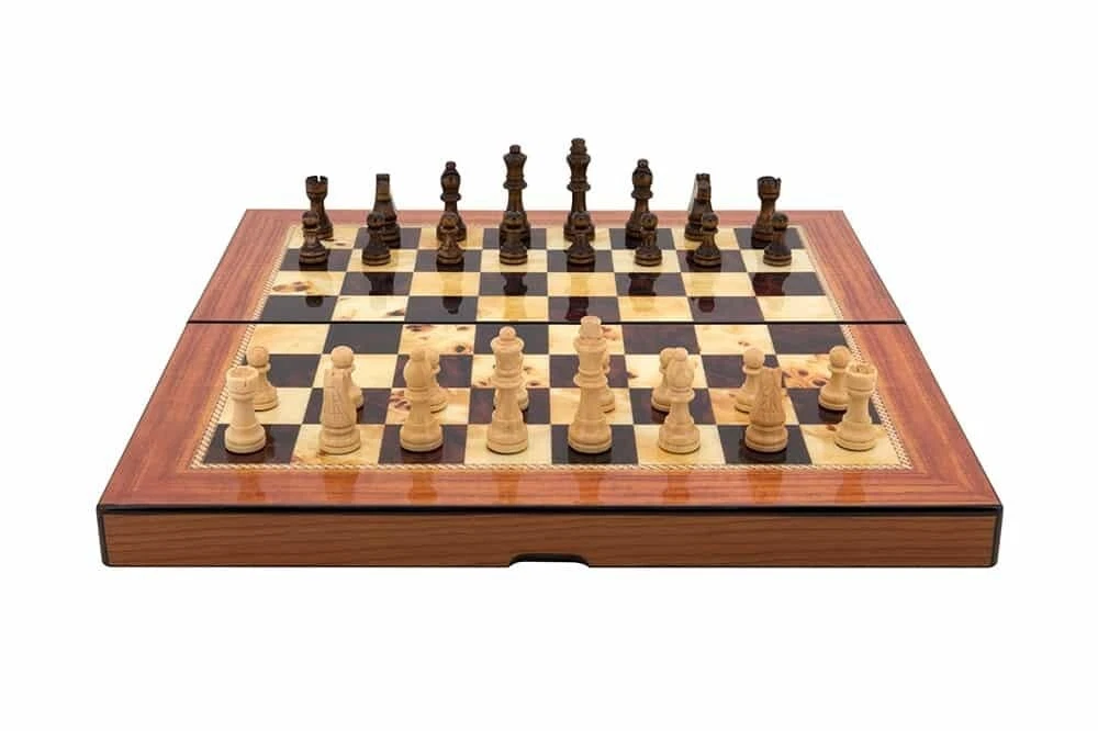 Dal Rossi Folding Walnut Finish Chess Set 16 inch board w/ Timber Pieces