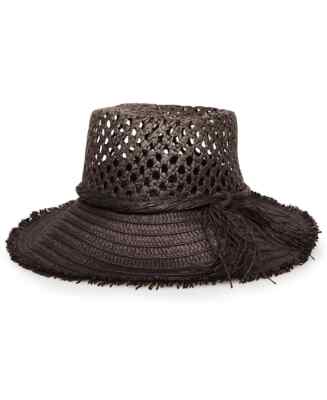 Steve Madden Open Weave Straw Bucket Hat, Black, NWT (o2)