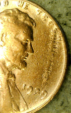 1939 American Cent Circulated BN Defective Planchet Philly Mint Lincoln Wheat