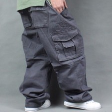 Men Cargo Trousers Plus Size Loose Baggy Work Outdoor Pants Hip Hop Pockets Cozy