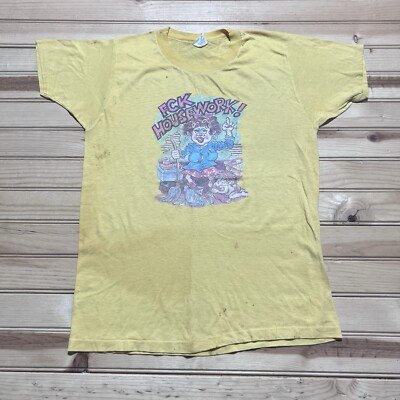 Vintage 1976 Queens New York Design - FCK Housework - Cartoon Shirt - Size Large
