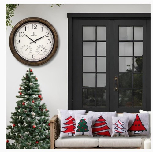 Wall Clock Thermometer-Indoor Outdoor Decorative 18” Quartz Battery-Powered - Picture 6 of 8