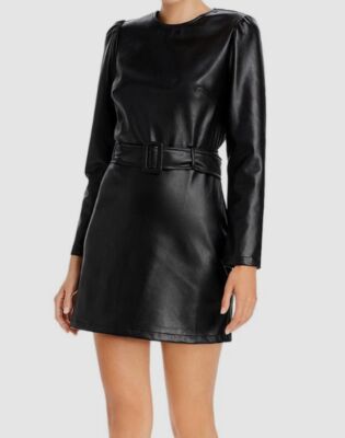 $108 Lucy Paris Women's Black Belted Faux Leather Sheath Mini Dress Size XS  | eBay