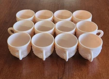 Vintage Jeanette Feather Shell Pink Milk Glass Punch Cups Set of 12