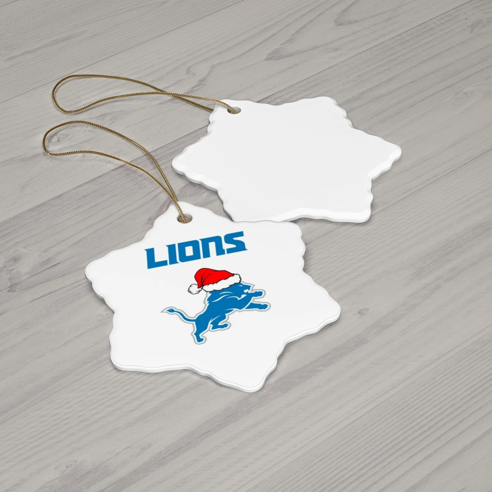 Detroit Lions Christmas Ceramic Ornament football Decoration Lions Fan Santa Hat