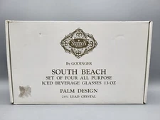 GODINGER Shannon Crystal SOUTH BEACH Palm Design 13oz Beverage Glasses Set 4 NIB