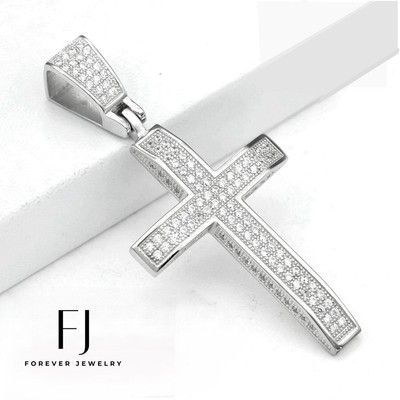 Crucifix Mens White Cubic Zirconia 14K Gold Over Silver Cross 24 Inch Pendant Necklace Crucifix Mens White Cubic Zirconia 14K Gold Over Silver Cross 24 Inch Pendant Necklace