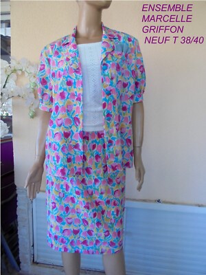 SET * MARCELLE GRIFFON * SOMMERGRÖSSE GEBLÜMT JACKE + ROCK NEU Gr. 38/40
