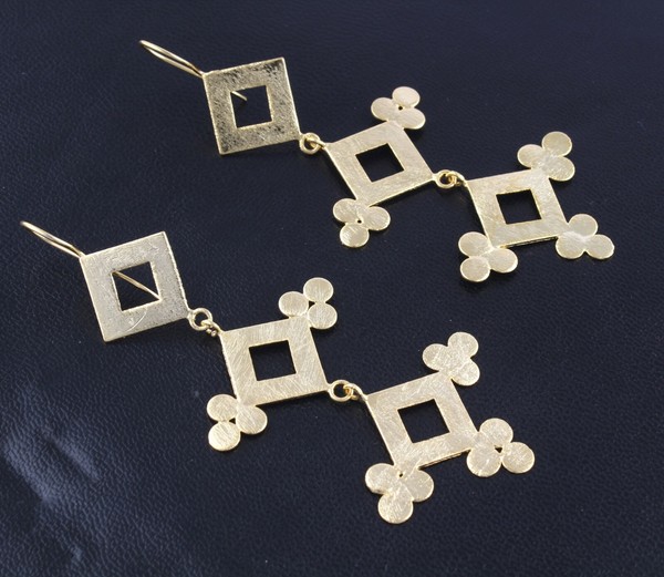 Alternate view of Well Finished Matte Finish Yellow Gold Plated Drop Dangle Handmade Earrings