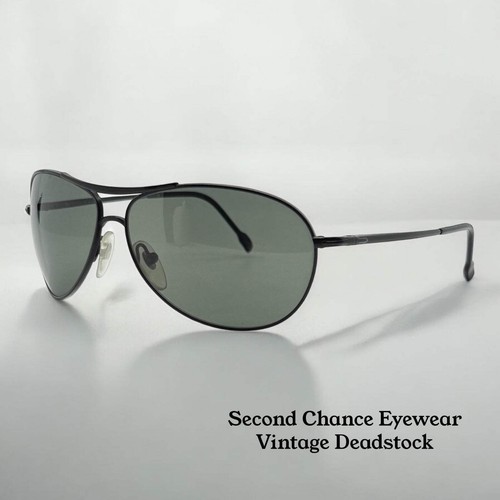 PERSOL 2256-S 594/58 Vintage Black Aviators w/ Green Polarized Lenses-Deadstock