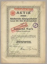Hotelbetriebs-AG – akcje powyżej 1000 marek, BERLIN, 10 czerwca 1905 - Kempinski !!!