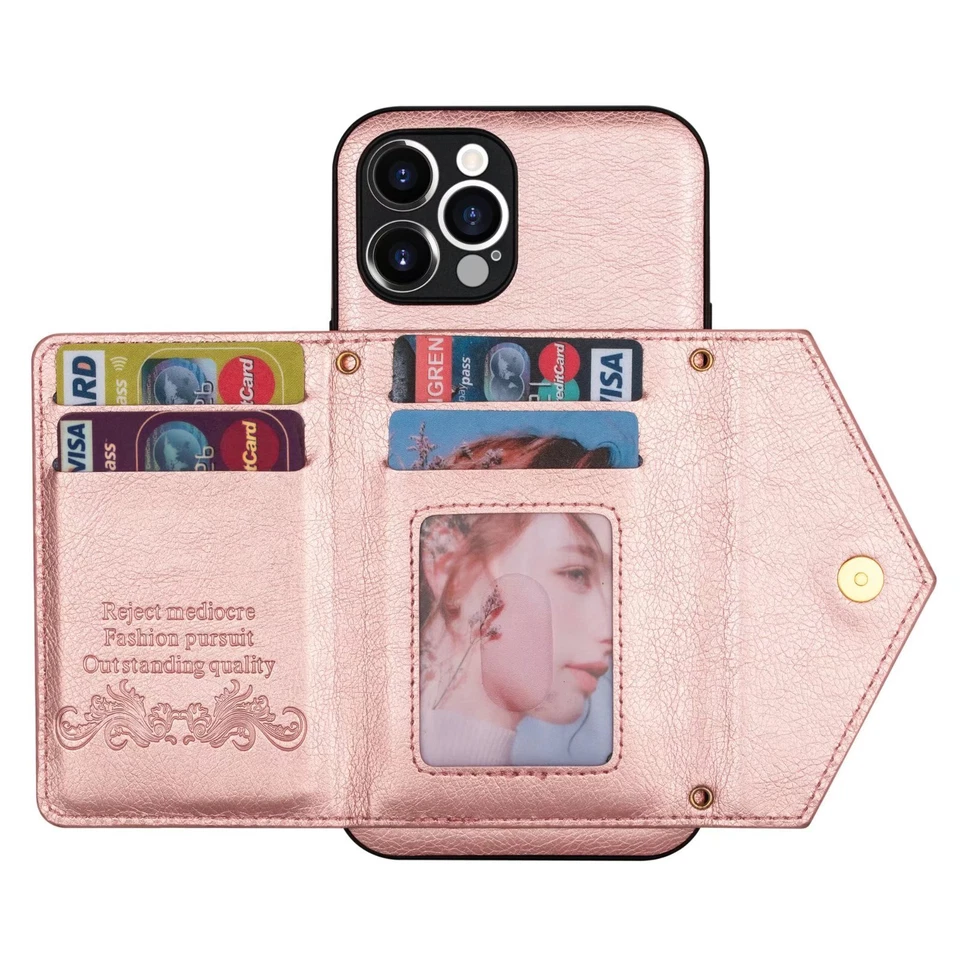 For iPhone 15 14 Pro Max 13 12 11 Pro X XR Leather Card Holder Wallet Case Cover - Image 4 of 4
