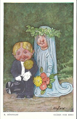 Vintage Comic Postcard, Robert Hogfeldt #10, Joy & Sorrow Wedding, Sweden unused