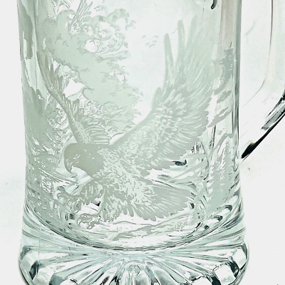 Domex Etched Eagle Design Glass Stein Tankard With Pewter Lid Glass Mug Vintage