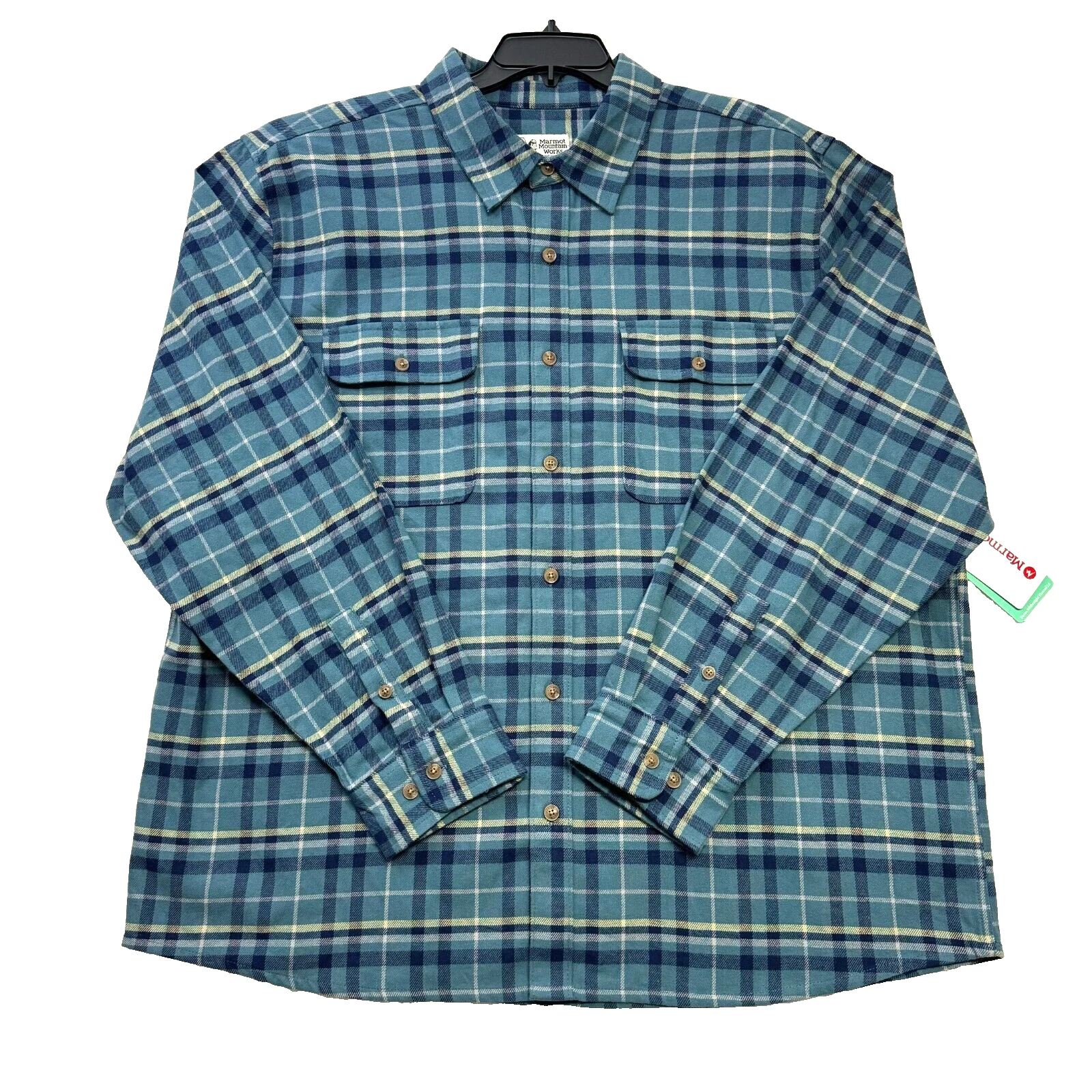 MARMOT DORAN Midwt Flannel Men Shirt Untuck 2XL Moon River Blue Plaid NWT $100