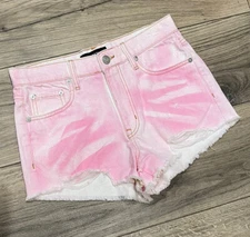 Aeropostale Women’s 4 High Rise Shorty Shorts Cut Off Pink Denim Distressed 2072