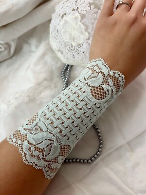 bridal arm band ,lace wedding light green floral lace arm wrist cuff cover  scar
