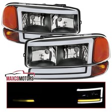 Black Headlightsled Sequential Bumper Fits 1999-2006 Sierra 1500 Yukon Led Drl
