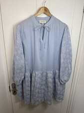 Jenya dress Womens Size 20 Blue cotton broderie anglaise smock mini tiered lined