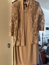 R  M Richards Dress  Soutache Jacket Set Women's 14 Blush 3/4 Sleeve Pullover