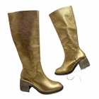 Free People Gold Leather Slip-On Heeled Boots | EU 38.5 (US 8)