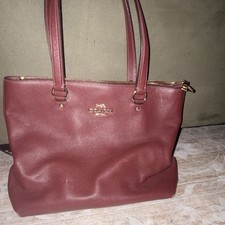 Coach Burgundy Pebbled Zip Top Tote Gold Hardware Inner/Outer Pockets
