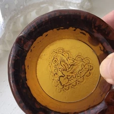 Vtg Amber Nuline Glass Cigar Ashtray Retro Heart Bird Valentine Dove Wheaton