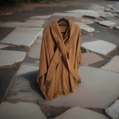 Alpaca Camargo Poncho Cape  Attached Scarf Made in Peru Brown with beanie vtg