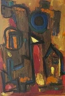 YEHUDA BACON (1929-), Oil on Paper, Semi Abstract Figures, Signed