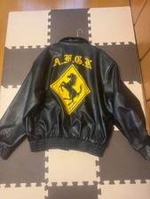 A Few Good Kids Black Leather Ferrari Style Embroidered Stadium Jacket M