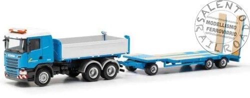herpa 316576 - H0 1:87 - camion Scania R13 HL cassonato con rimorchio pianale | Condition: Nuovo