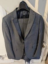 Hackett London Men’s 2-Piece Suit Grey Check Wool Twill Regular Fit Size 34