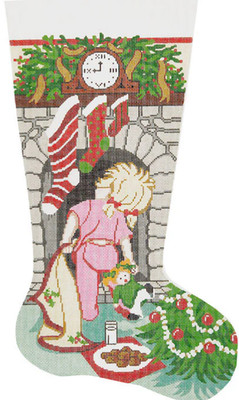 Needlepoint Handpainted Lee Christmas Stocking Where is Santa Girl Version 23''