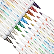 10 Temporary Tattoo Markers Dual-Tip Fine/Bold + 56 Stencils Kit Kids & Adults