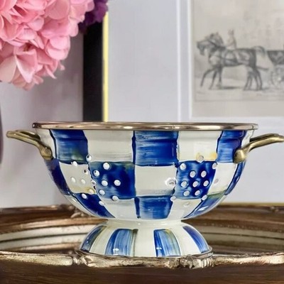 MacKenzie-Childs Royal Check Small Colander 1 qt Brand New Discontinued