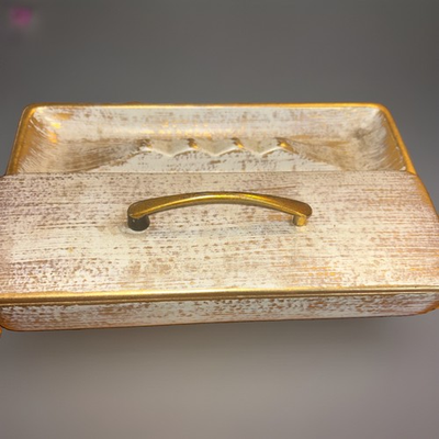 #ad Vintage Royal Haeger Art Pottery Cigar Ashtray w Lid 22K Gold Wash 702 USA $65.00