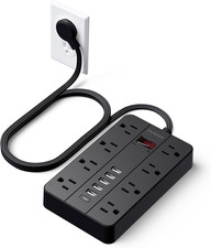 Power Strip with USB Ports, 5 Ft Extension Cord Flat Plug with 8 Outlets, 6 USB