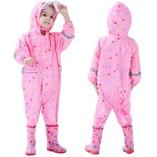 Kids Toddler Rain Suit for Boys Girls One Piece Hoodie Zipper Waterproof Rain...