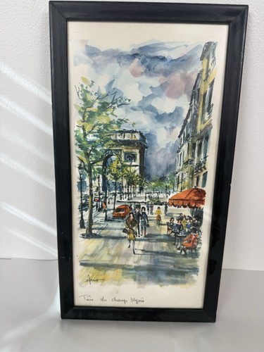 VTG Peter ARNO Watercolor Print 1960s Paris Street Scene Matted & Framed 15.5H