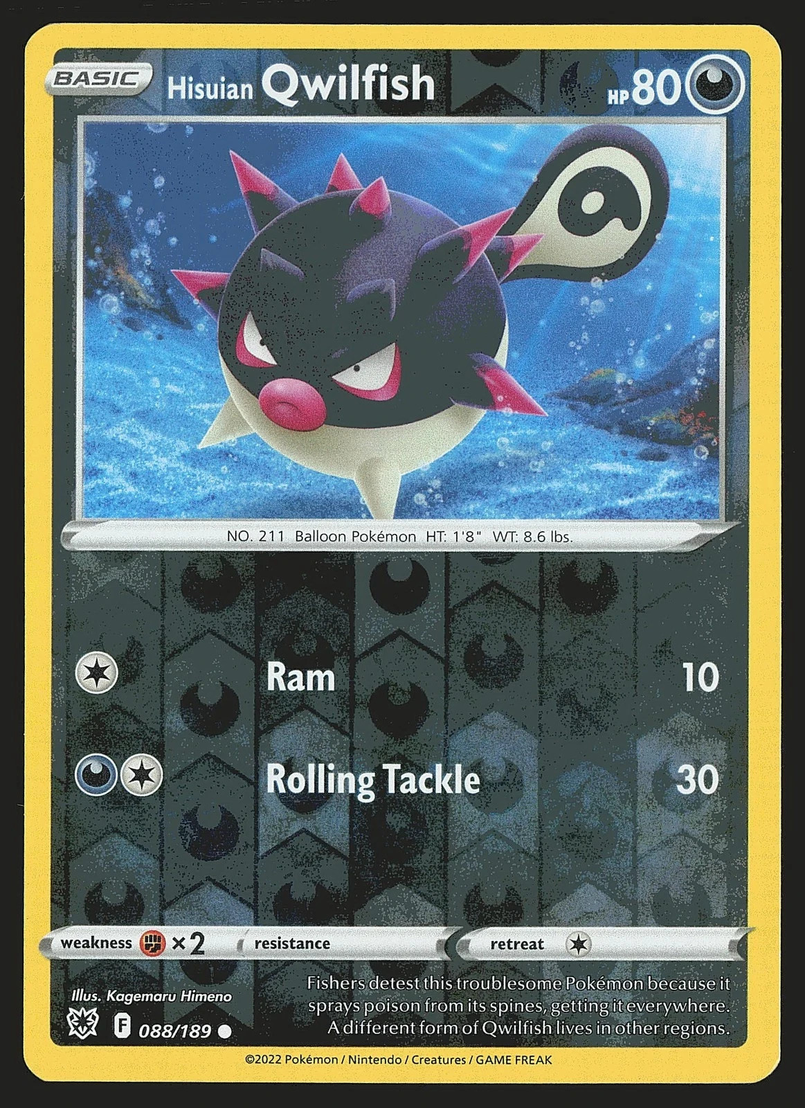 SWSH10: Astral Radiance Hisuian Qwilfish (88) #088/189 Reverse Holo Pokemon Card