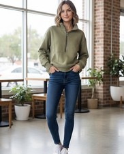 Women s Cozy Olive Green Quarter-Zip Pullover Sweatshirt - Size Medium