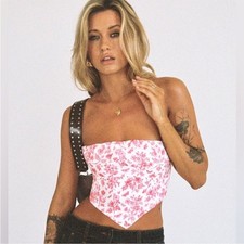 PRINCESS POLLY Pink Festival Party Concert Floral Croptop Corset US4/EU36/UK8