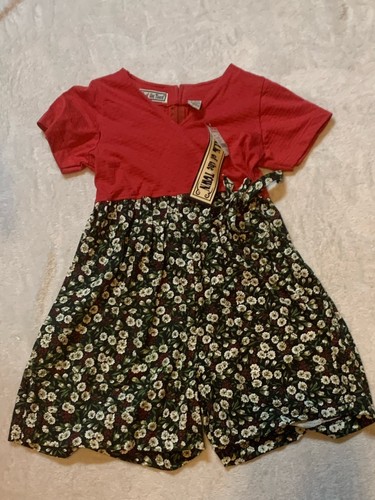 VTG NOS Bradlees Talk Of The Town Girls Red & Floral Romper Sz M 10/12 - Picture 2 of 12