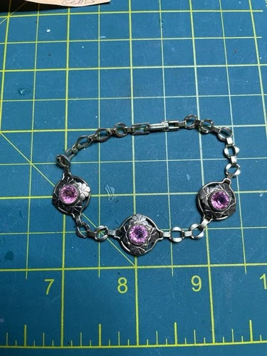 Vintage Simmons Gold Colored With Pink Stones Costume Jewelry Bracelet